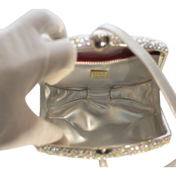 RODO allover Swarovski crystal silver leather wristlet clutch evening bag - Picture 15 of 16